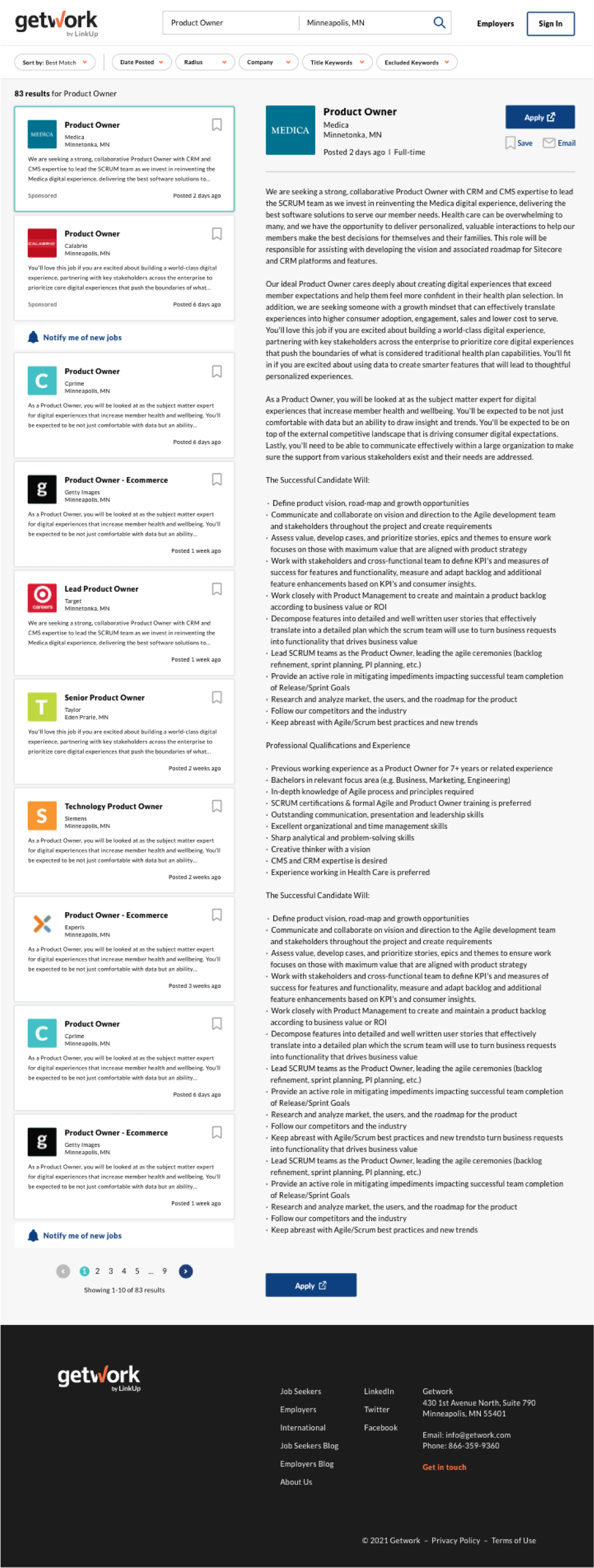 GetWork full job search results page screenshot