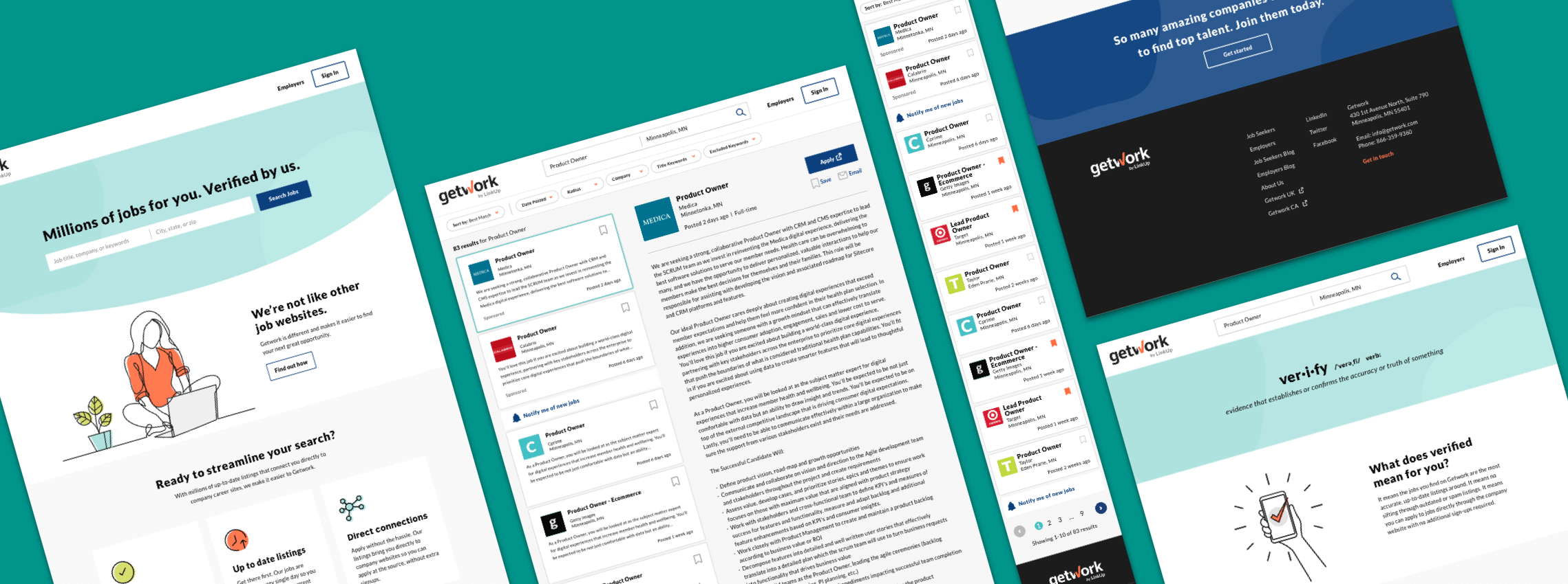 GetWork website screenshot collage of all pages
