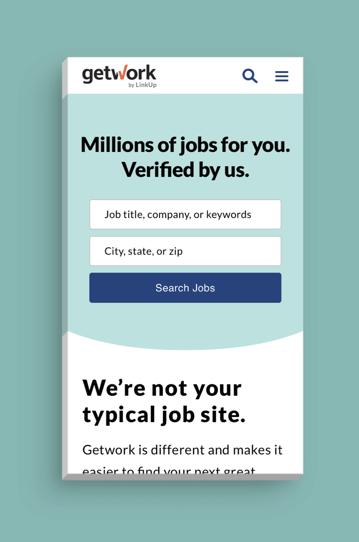 GetWork mobile website homepage