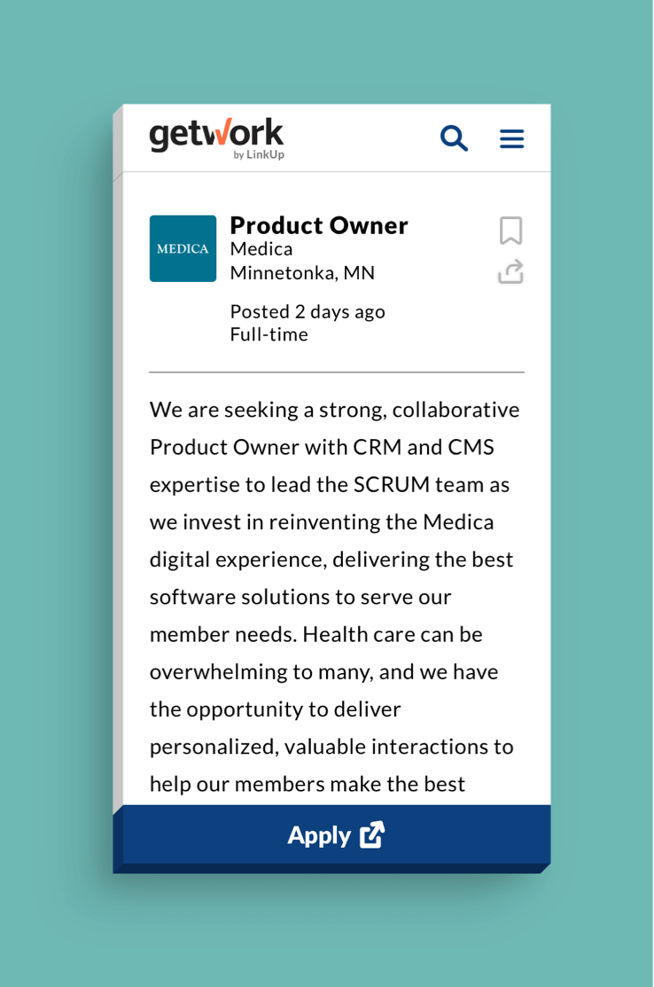 GetWork mobile website job descripotion page