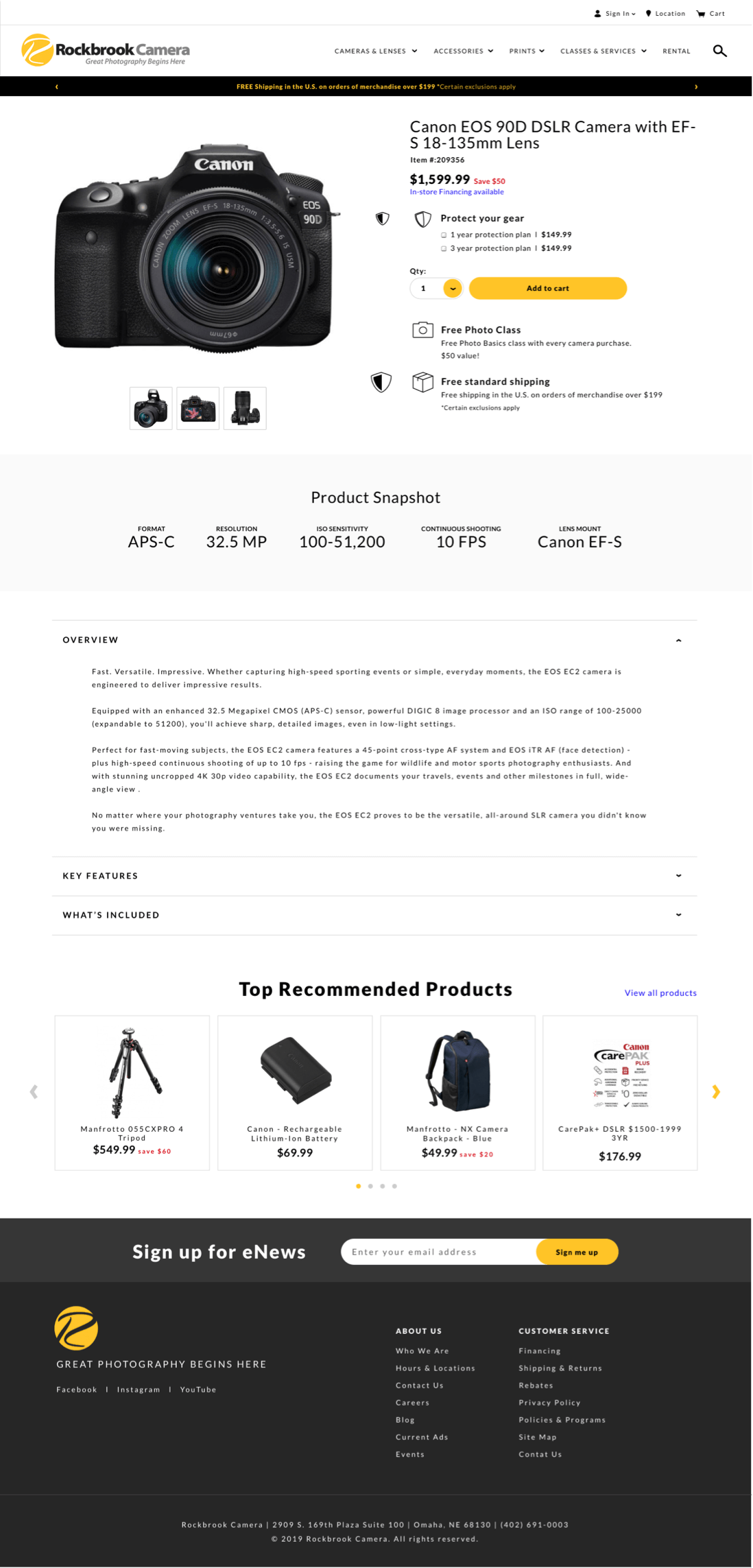 Rockbrook full product overview shopping retail page screenshot of a Canon camera
