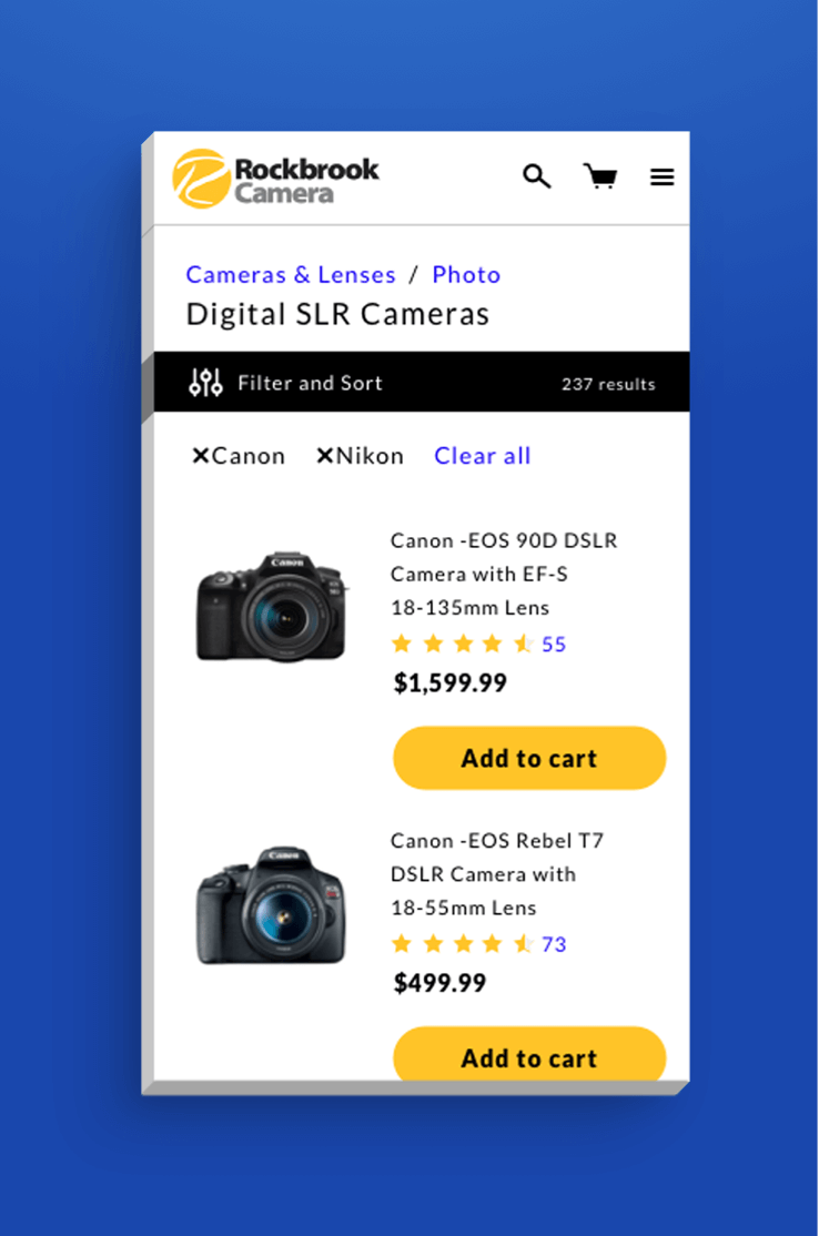 Rockbrook Camera mobile website search results page