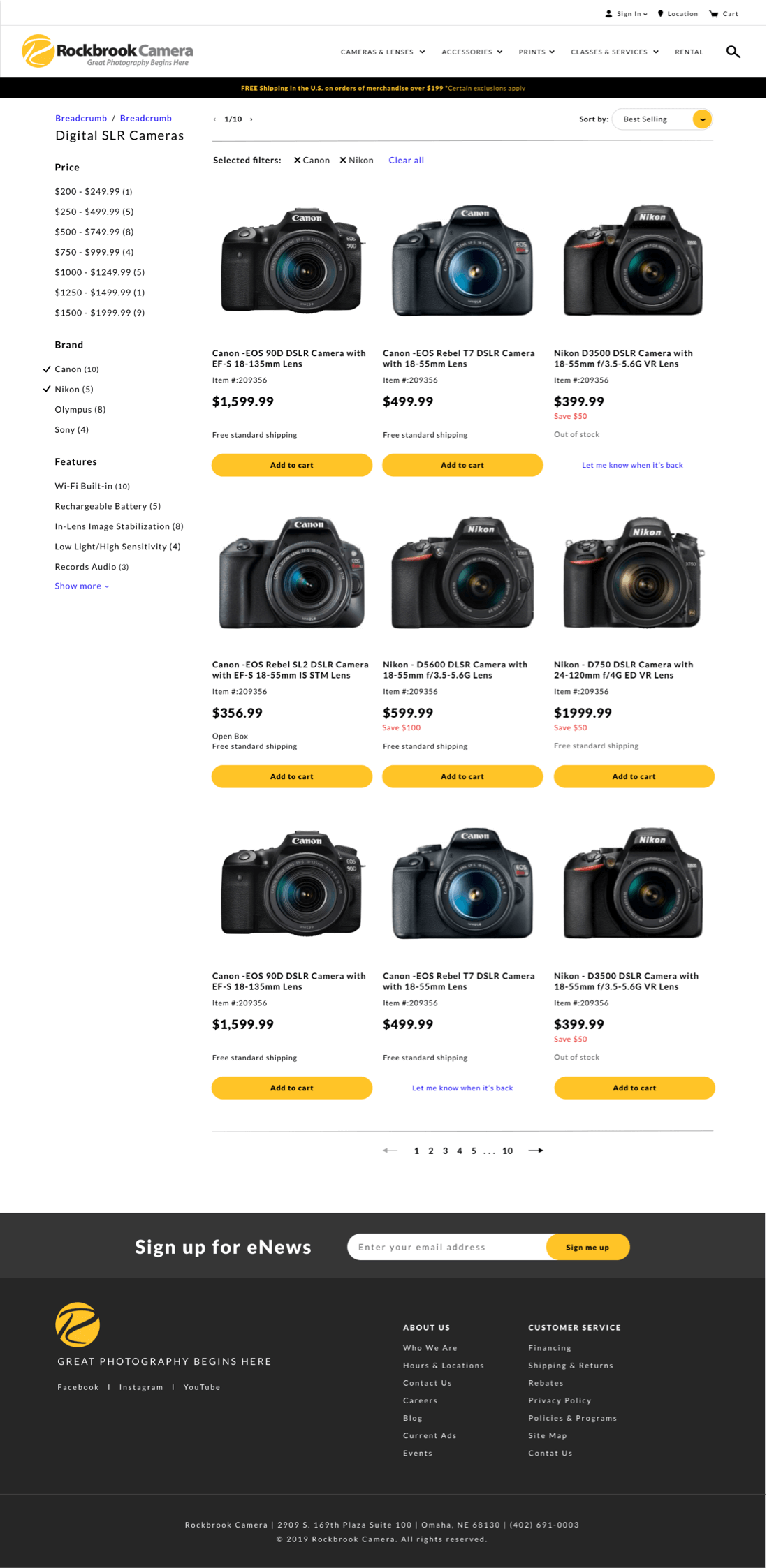 Rockbrook full products page search results screenshot