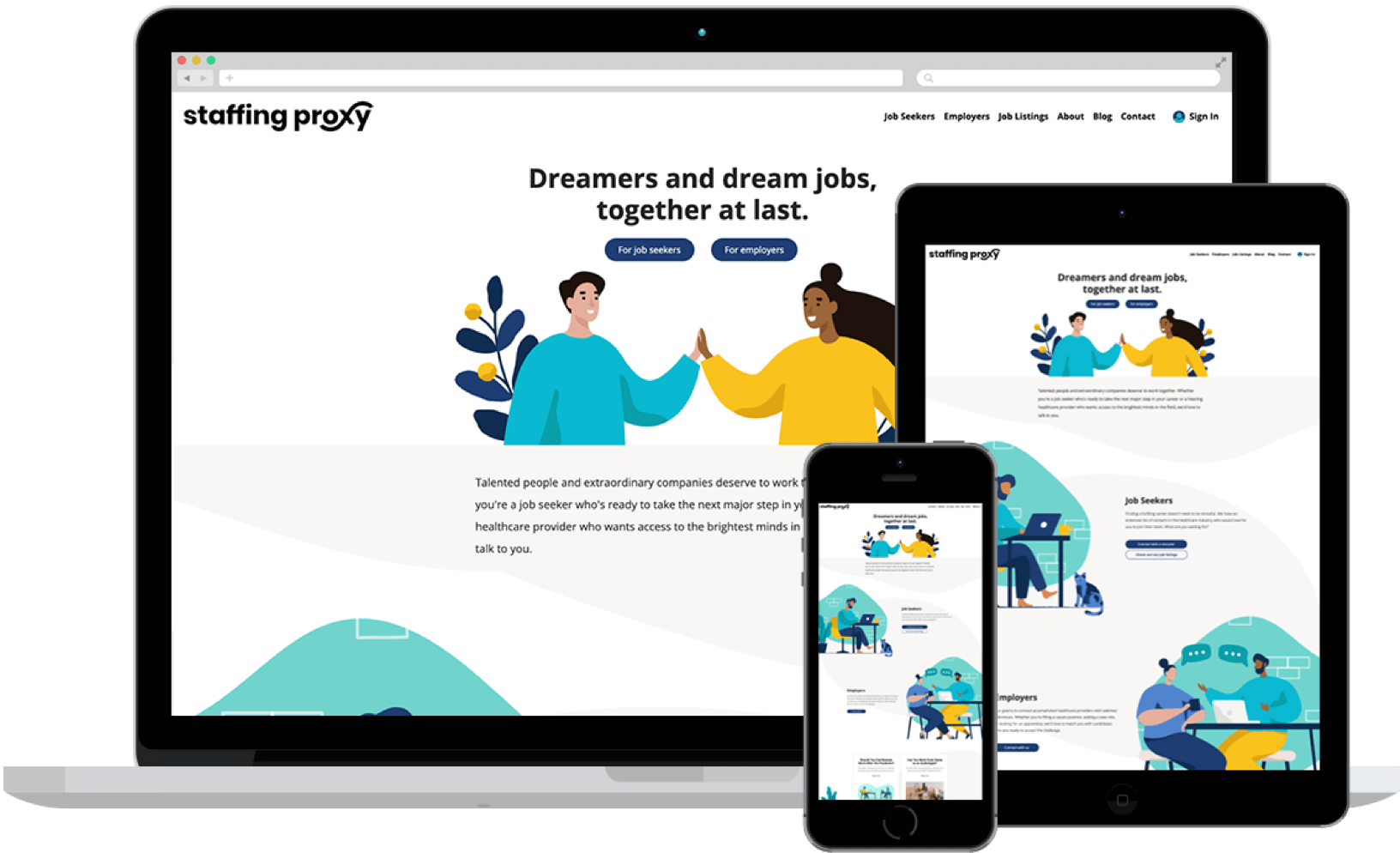 Staffing Proxy homepage view on desktop, tablet and mobile